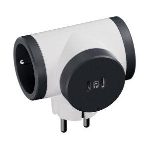 Multiprise 2 P + T rotative blanc finition satinée saillie blanc et noir et ports usb type-c 20 W