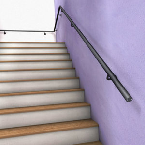 Kit main courante noir + 2 supports + 2 embouts de finitions - Ø 60 x 2000 mm  