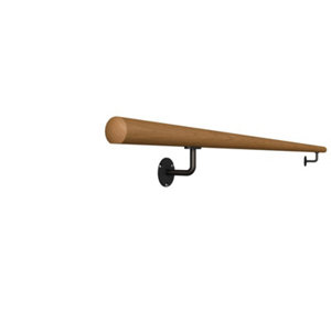 Kit main courante frêne teintée chêne + 2 supports noir - Ø 40 x 2000 mm  