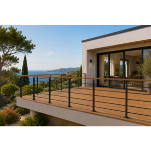 Kit garde-corps 2m en aluminium effet bois avec poteau FENGO