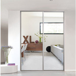 Porte de placard coulissante "Valla" H. 247,5 x L. 92,2 cm - miroir argent