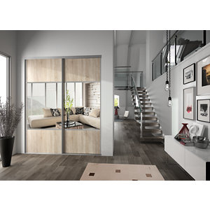 Porte de placard coulissante "Valla" H. 247,5 x L. 92,2 cm - chêne clair/miroir