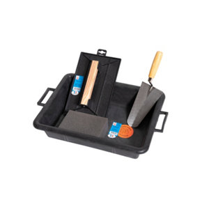 Kit de maçon (1 auge , 1 taloche, 1 truelle ronde, 1 éponge cimentier)