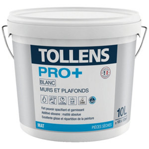 Peinture monocouche murs et plafonds intérieure Pro+ acrylique mat blanc 10 L