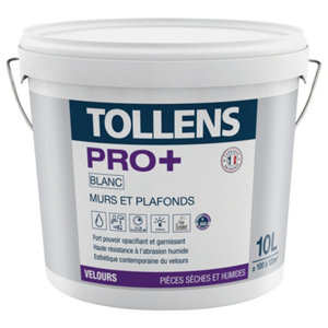 Peinture bicouche murs et plafonds intérieure Pro+ acrylique velours blanc 10 L