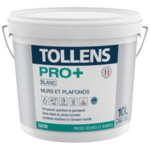 Peinture bicouche murs et plafonds intérieure Pro+ acrylique satin blanc 10 L