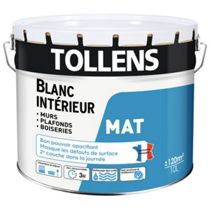 Peinture bicouche murs, plafonds et boiseries intérieure acrylique mat blanc 10 L