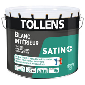 Peinture monocouche murs, plafonds et boiseries intérieure acrylique satin blanc 10 L