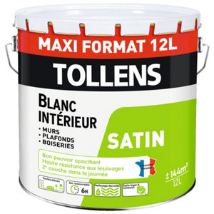 Peinture bicouche murs et plafonds intérieure satin blanc 12 L