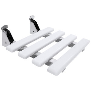 Siège de douche relevable blanc en métal chromé et plastique H. 45 cm l. 33 cm