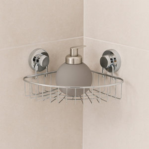 Panier d'angle bas chromé ventouses - P. 18,8 cm x H. 7,5 cm x l. 26,5 cm