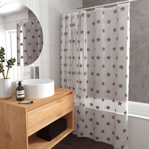 Rideau de douche "Star" blanc/gris 180 x 200 cm