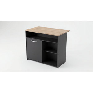 Îlot de cuisine noir et bois MARCEAU 110 cm