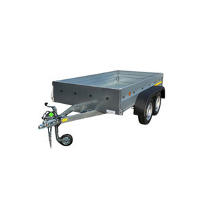 Remorque acier double essieux 250 x 128 x 35 cm charge 253 kg hayon rabattable
