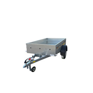 Remorque acier simple essieu 500 kg caisse 194x114x35 cm hayon rabattable