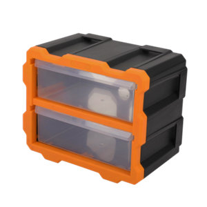 Boîte de rangement compacte 2 tiroirs plastique rigide transparent 24x20x14 cm