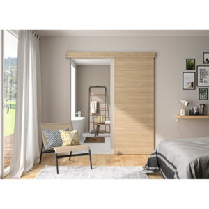 Kit porte intérieure coulissante + rail alu 83 cm "BARBADE" chêne naturel