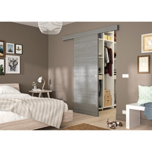Kit porte intérieure coulissante + rail alu 83 cm "BRAZIL" grise