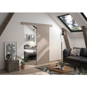 Kit porte coulissante "Verone" + rail aluminium couleur chêne taupe- H. 204 x 83 cm x Ep. 40 mm