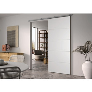 Kit porte coulissante blanc suspendue 83 cm rail aluminium 4 inserts