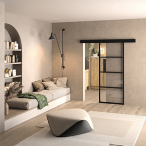 Porte coulissante loft noir mat 83 cm OPTIMUM