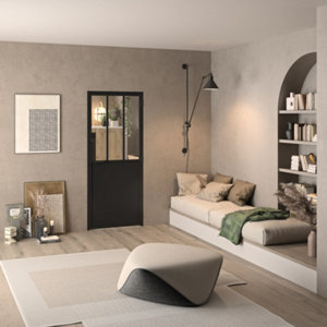 Bloc porte intérieur atelier noir semi-vitrée 83 cm gauche OPTIMUM