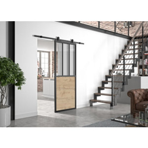 Kit de rail et porte atelier en bois couleur chêne 83 cm