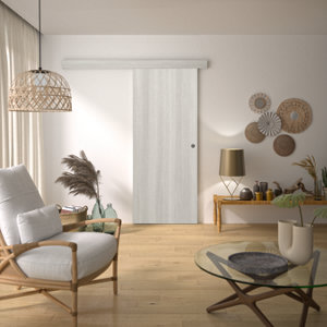 Kit porte coulissante MDF chêne gris 204 x 83 cm avec rail aluminium