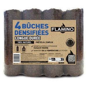4 bûches densifiées nuit - L. 28 cm Ø 9 cm,  taux d'humidité : ≤ 12%