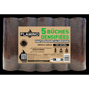 5 buches de bois compressées  Ø 9 x L. 25 cm - <12% d'humidité