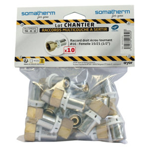 Lot 10 raccords droit à sertir Ø16 - écrou tournant Femelle 15/21mm