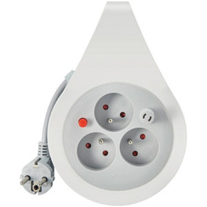 Mini enrouleur - 10 m - 3 prises - Gris clair