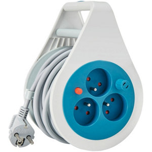 Mini enrouleur - 10 m - 3 prises - Turquoise