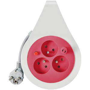 Mini enrouleur - 10 m - 3 prises - Rose