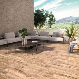 Carrelage de sol extérieur "Avoriaz" chêne - l. 19 x L. 80 cm