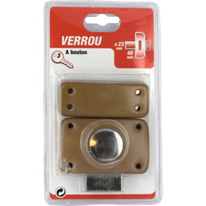 Verrou à bouton et cylindre en acier marron 23 x 45 mm