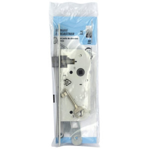 Serrure à encastrer pêne dormant demi tour époxy blanc têtière bouts ronds avec gâche