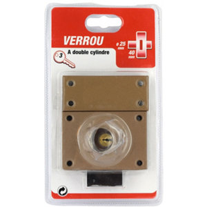 Verrou à double cylindre en acier marron - 23 x 40 mm
