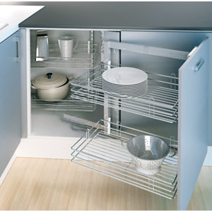 Rangement d'angle avec 4 paniers fil chromé