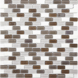 Mosaïque de verre/pierre mix beige/argent - l. 28,6 x L. 30 cm