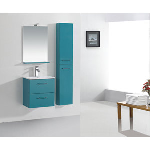 Meuble sous vasque "Slim" laqué turquoise brillant (long. 50 x - H. 52 x prof. 35 cm)