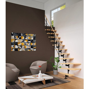 Escalier modulaire 1/4 tournant verni hêtre et métal - 11 marches