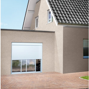 Baie aluminium blanche coulissante + volet roulant motorisé - H. 200 x L. 240 cm
