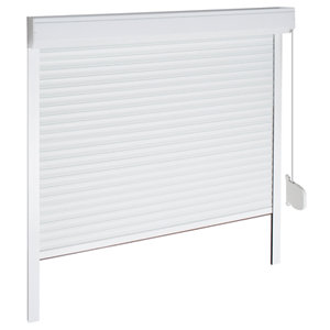 Volet roulant manuel par sangle, motorisable, en PVC et aluminium 140 x 120 cm