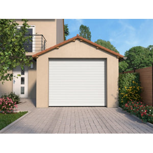 Porte de garage blanche à enroulement motorisée H. 200 cm L. 240 cm