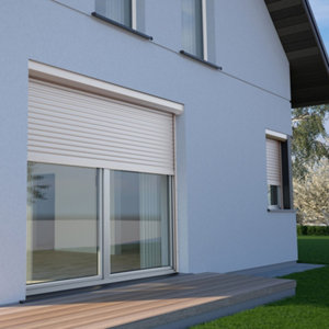 Volet roulant aluminium blanc motorisé 215 x 240 cm