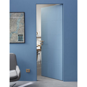 Bloc porte rainuré poussant gauche  blanc 73 cm,  204x 73 cm