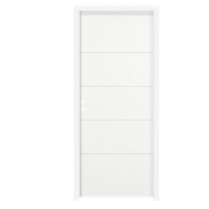 Bloc-porte gravé 4 lignes 204 x 83 cm épaisseur 4 cm isoplane prépeint blanc, gauche