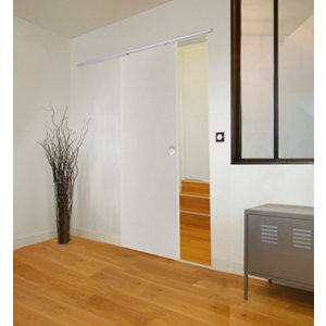 Kit porte coulissante + système coulissant 204x83 cm porte alvéolaire pré-peinte