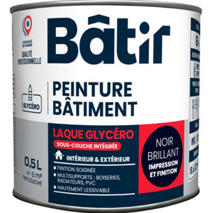 Peinture laque glycero multisupports 0,5 L - Noir Brillant